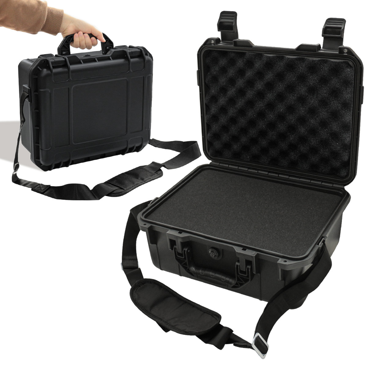 プレカットスポンジとシングルクロスボディストラップ付き機器ハ - Fish Finder Case のレビューと価格