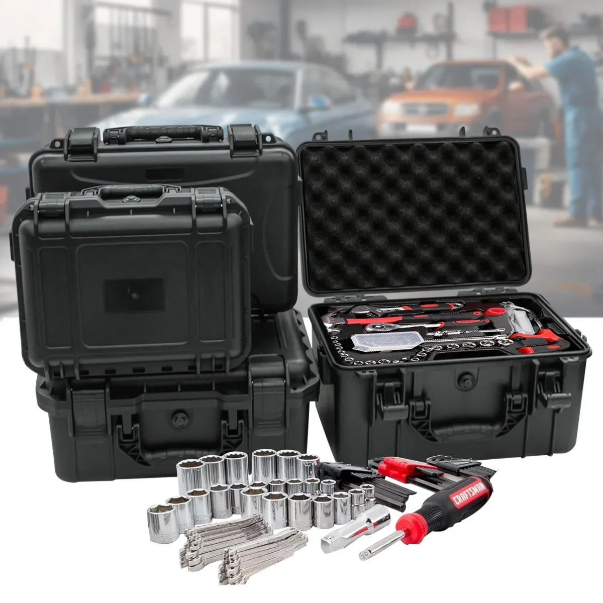 プレカットスポンジインサート付きポータブルツールボックス 1 - Fish Finder Case のレビューと価格